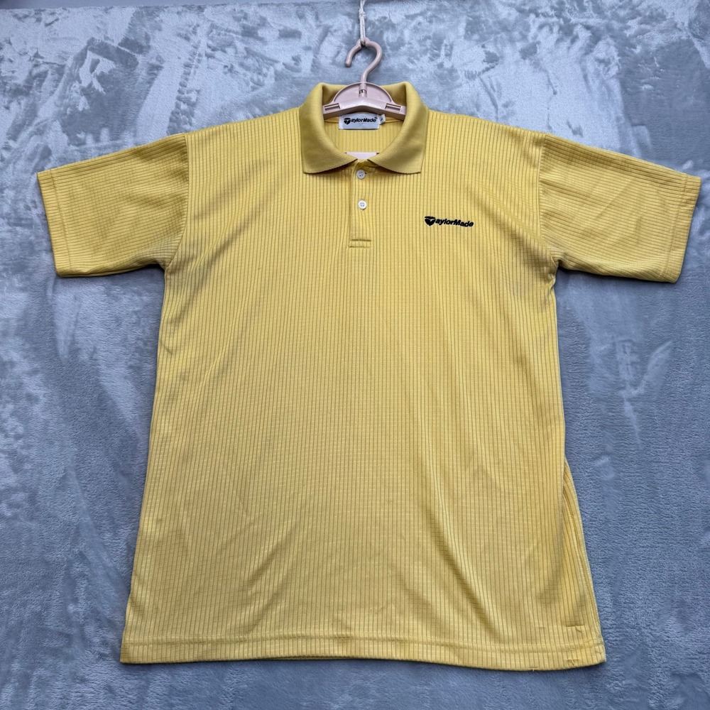 TaylorMade Polo Shirt Mens L Yellow Short Sleeve Ribbed Golf Performance Sport